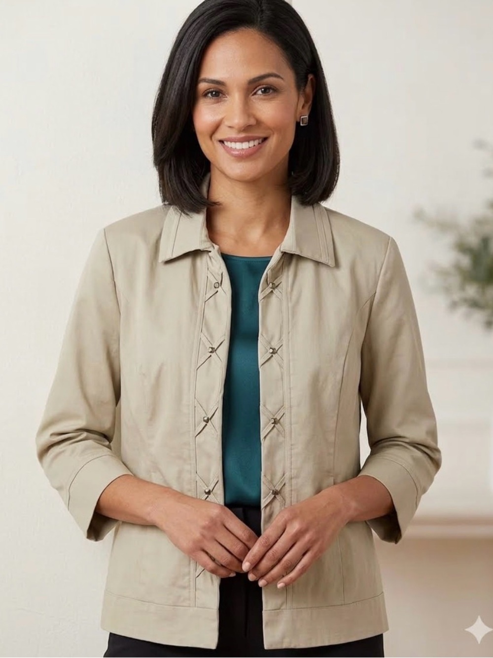 Christopher & Banks Beige Blazer with Stitch and Metal hardware Detailing